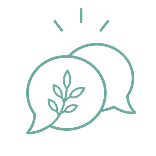 speech bubbles with leaves representing supportive and aligned conversation