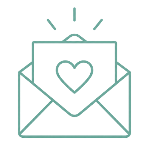 envelope with heart icon representing a thoughtful and personal response